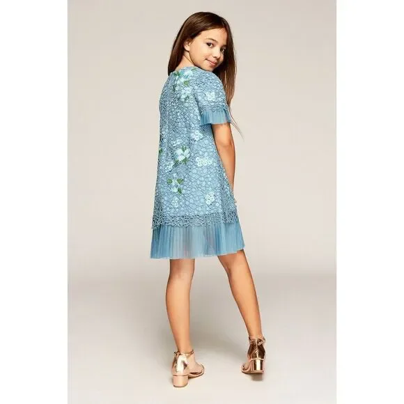 NEW $248 Tadashi Shoji Kids Bella Blossom Lace Dress Blue [Girls SZ 10 ]  #G366